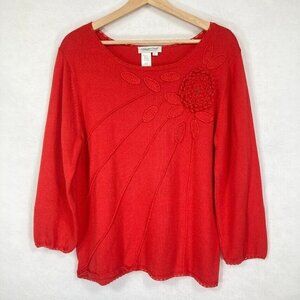 Coldwater Creek Pullover Sweater Crochet Flower Beading Boho Cottage Grandma L